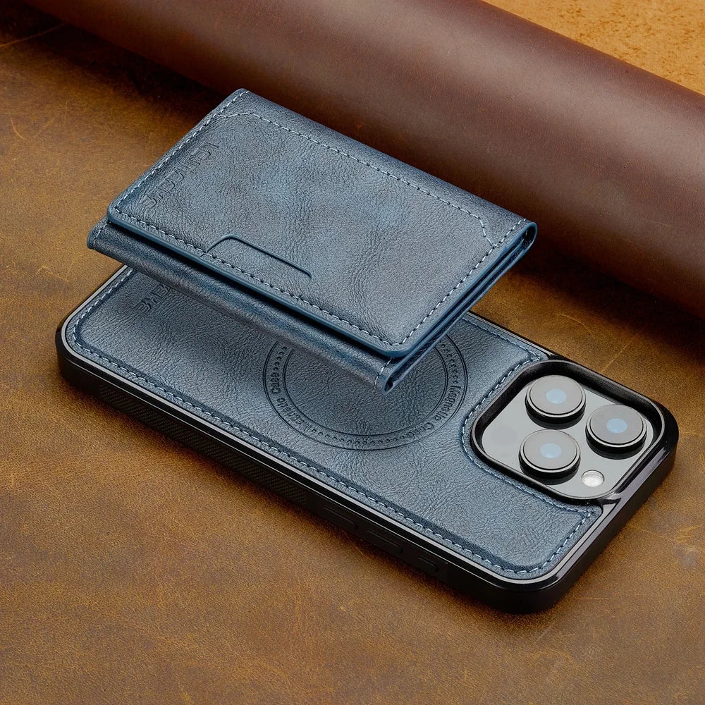 2 in 1 Magnetic Wallet Leather Case For iPhone 16 Pro Max 15 Plus Magsafe Phone Cover Fold Cards bag Kickstand