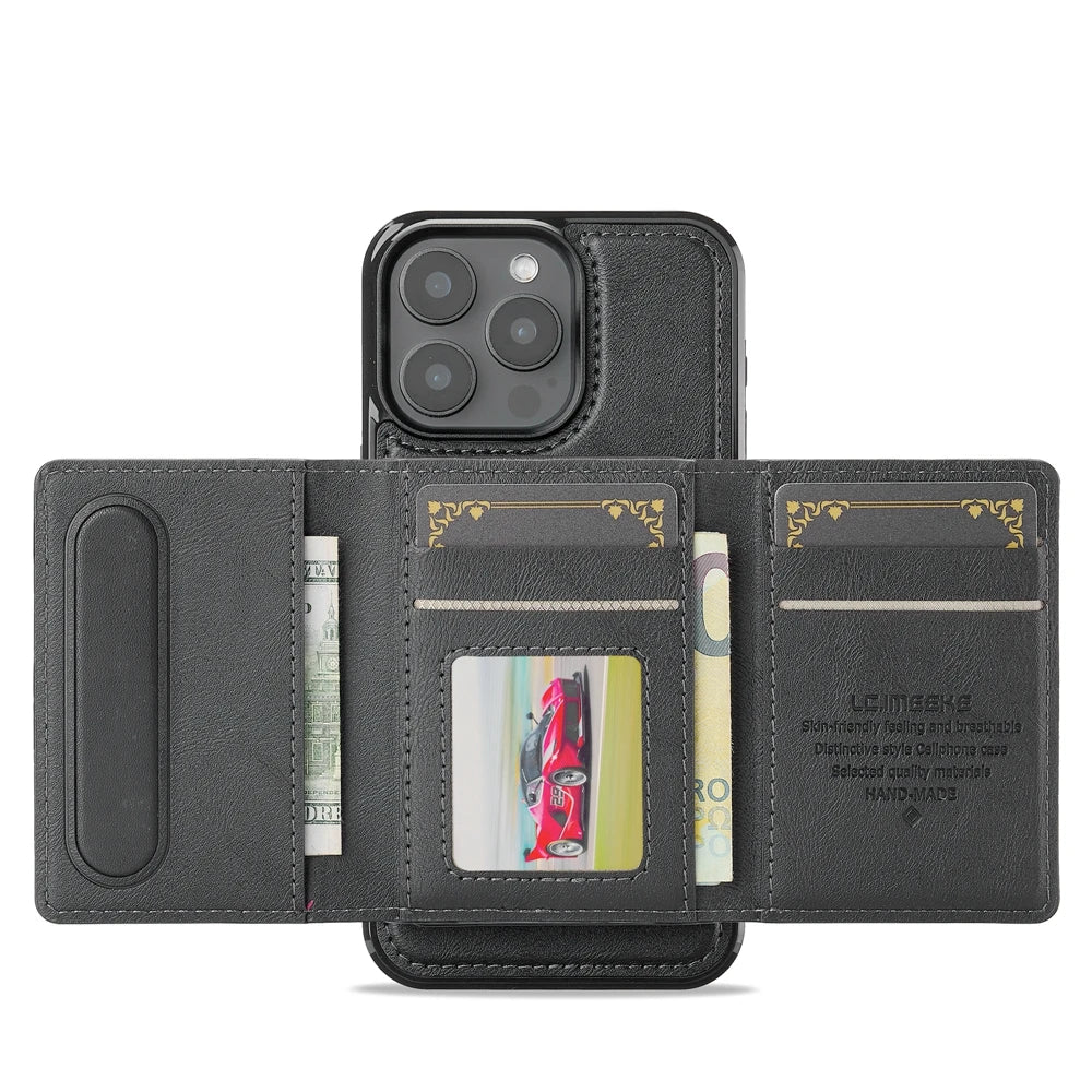 2 in 1 Magnetic Wallet Leather Case For iPhone 16 Pro Max 15 Plus Magsafe Phone Cover Fold Cards bag Kickstand