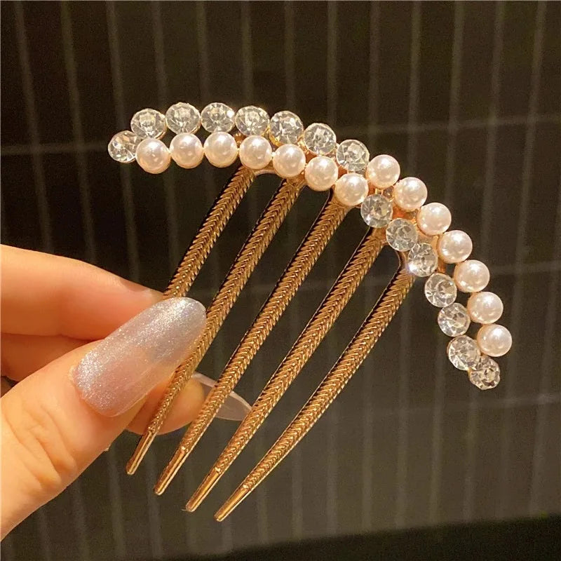 Luxury Pearl Hair Combs Women Elegant Zircon Hairpin Clips Crystal Bun Wedding Bridal Hairclaw Rhinestone Jewelry Accessories