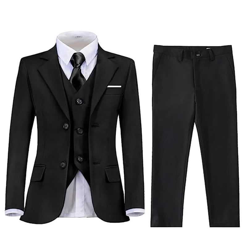 Boys Black Navy Suits Slim Fit Dress Clothes Ring Bearer Outfit Children Wedding Party Performance Costume Kids Blazer Pants