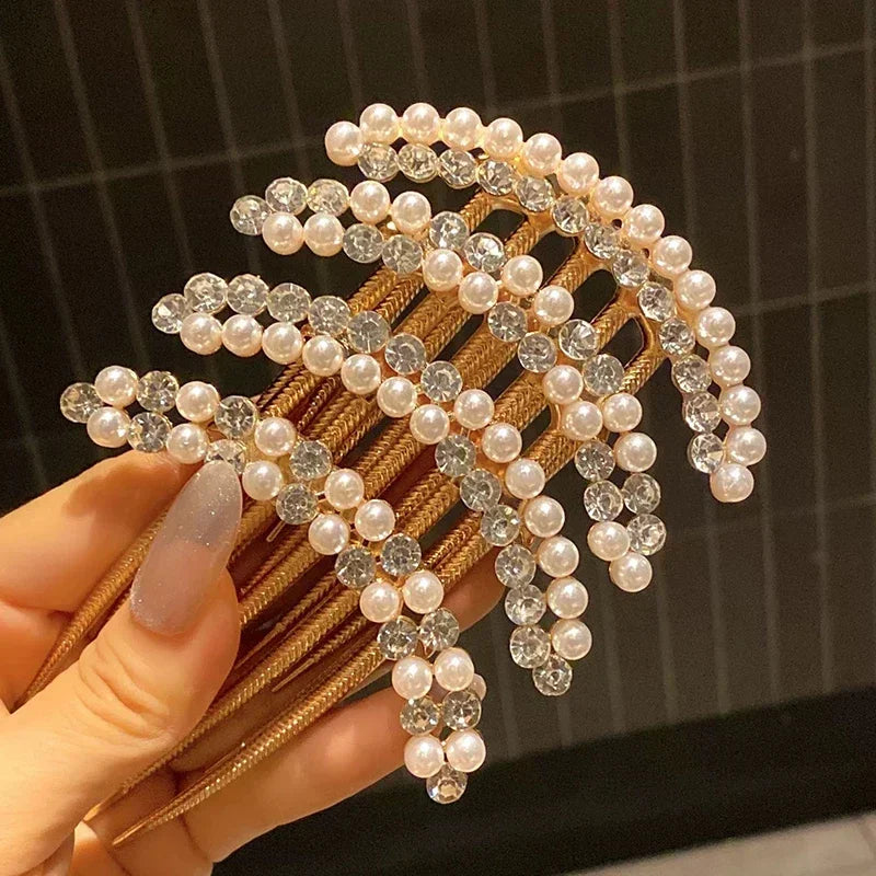 Elegant Pearl Hair Combs Hairpin for Women Luxury Crystal Bun