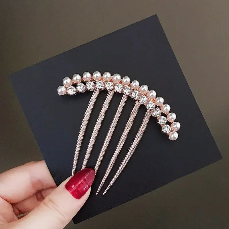 Elegant Pearl Hair Combs Hairpin for Women Luxury Crystal Bun