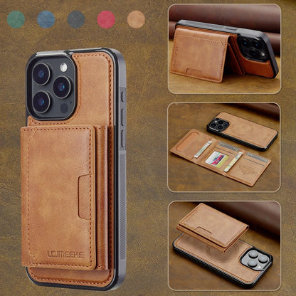 2 in 1 Magnetic Wallet Leather Case For iPhone 16 Pro Max 15 Plus Magsafe Phone Cover Fold Cards bag Kickstand