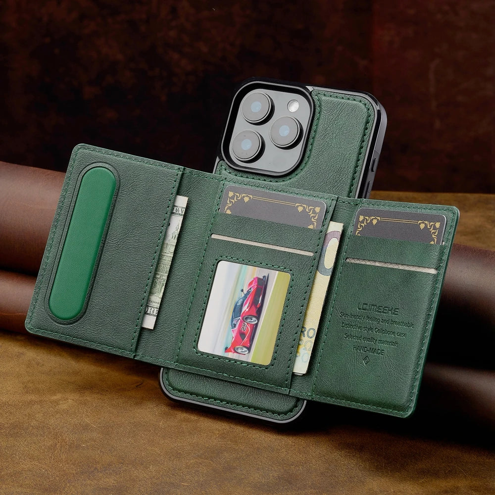 2 in 1 Magnetic Wallet Leather Case For iPhone 16 Pro Max 15 Plus Magsafe Phone Cover Fold Cards bag Kickstand