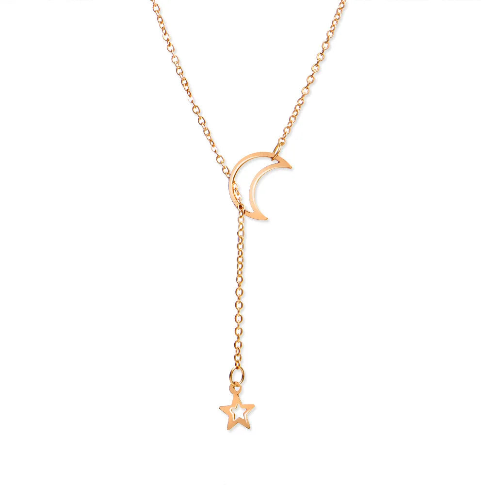 New Simple Moon Star Pendant Choker Necklace Simple Gold Color Alloy Charm Chain Collares Necklace For Women Party Jewelry