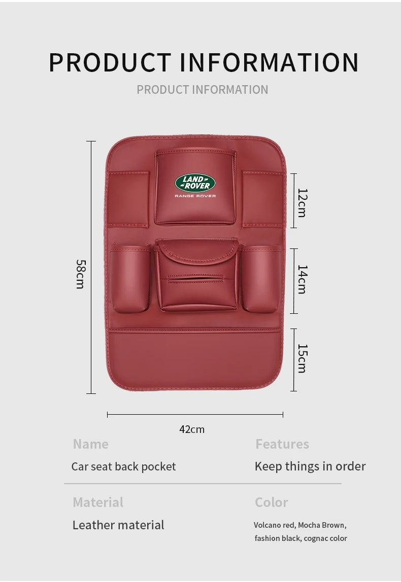 Car Seat Organizer Seat Back Storage Bag Rear Antikick Pad For Land Rover Range Rover Defender Discovery Evoque Velar Freelander