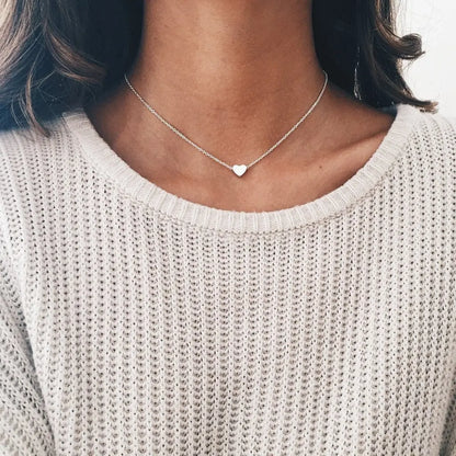 LATS Simple Pearl Choker Necklaces for Women Fashion Double Layer Chain Small Love Heart Pendant Necklace Jewelry Gift Wholesale