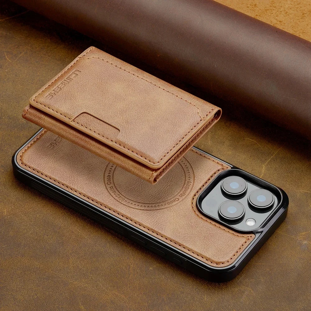 2 in 1 Magnetic Wallet Leather Case For iPhone 16 Pro Max 15 Plus Magsafe Phone Cover Fold Cards bag Kickstand