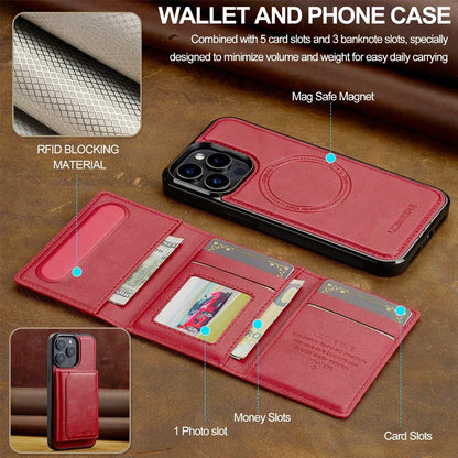2 in 1 Magnetic Wallet Leather Case For iPhone 16 Pro Max 15 Plus Magsafe Phone Cover Fold Cards bag Kickstand