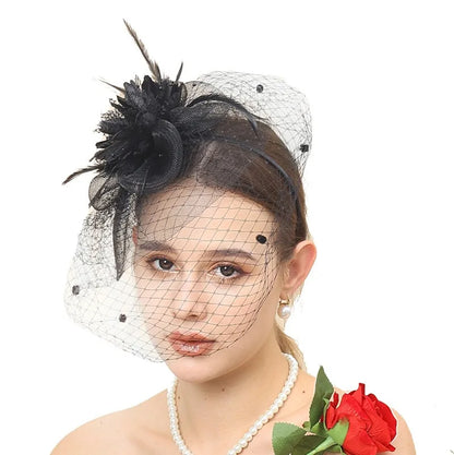 Flower wedding party hairbands head jewelry Bridal headdress accessories woman small hat feather headband evening stage veil