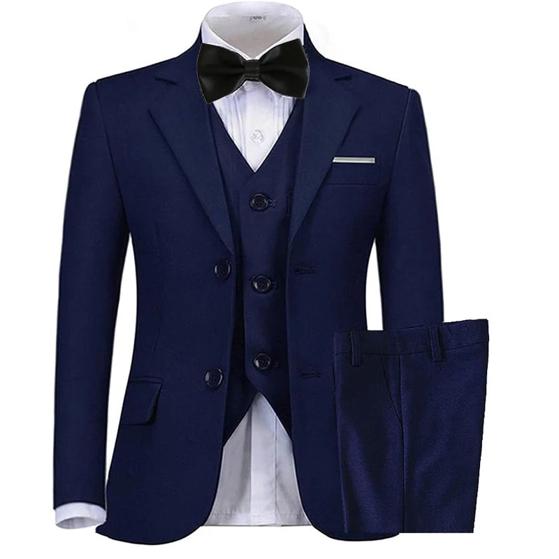 Boys Black Navy Suits Slim Fit Dress Clothes Ring Bearer Outfit Children Wedding Party Performance Costume Kids Blazer Pants