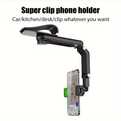 1pc Car Phone Holder, Multifunctional 360 Degree Rotating Rearview Mirror, Seat Clip Holder, 4.0-6.1 Inch Mobile GPS Holder