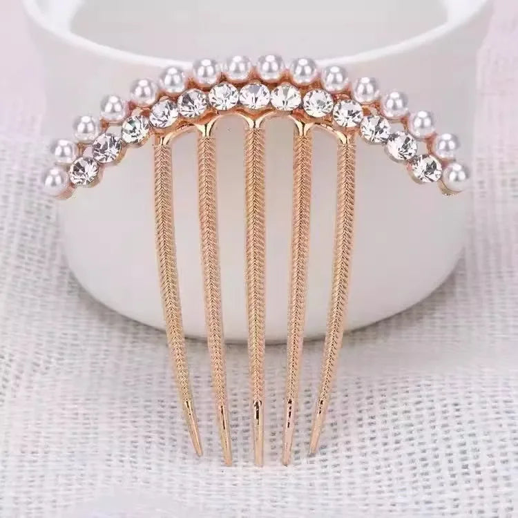 Elegant Pearl Hair Combs Hairpin for Women Luxury Crystal Bun