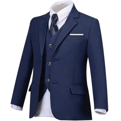 Boys Black Navy Suits Slim Fit Dress Clothes Ring Bearer Outfit Children Wedding Party Performance Costume Kids Blazer Pants