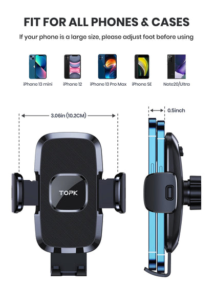 TOPK Car Phone Holder Air Vent Car Phone Mount Upgrade Hook Clip Gravity,Aluminum Car Cradle for iPhone 15 14 13 12 11 Pro Max