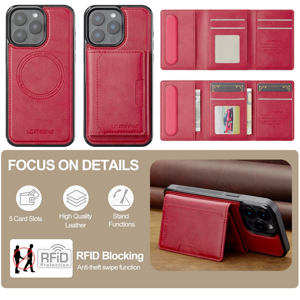 2 in 1 Magnetic Wallet Leather Case For iPhone 16 Pro Max 15 Plus Magsafe Phone Cover Fold Cards bag Kickstand