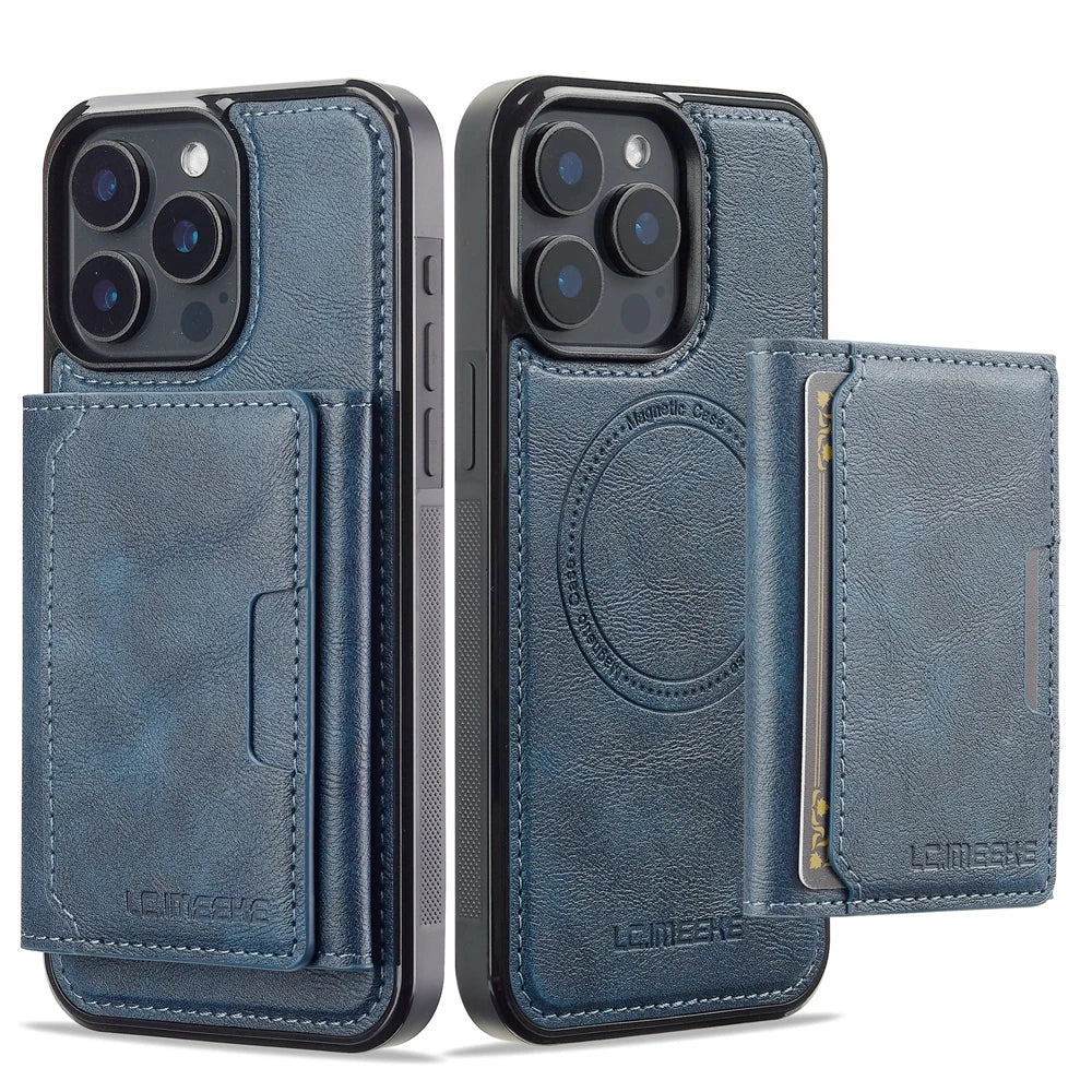 2 in 1 Magnetic Wallet Leather Case For iPhone 16 Pro Max 15 Plus Magsafe Phone Cover Fold Cards bag Kickstand