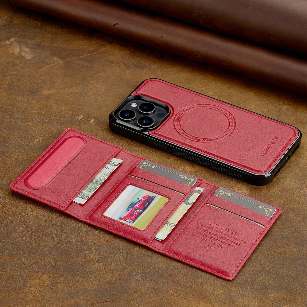 2 in 1 Magnetic Wallet Leather Case For iPhone 16 Pro Max 15 Plus Magsafe Phone Cover Fold Cards bag Kickstand