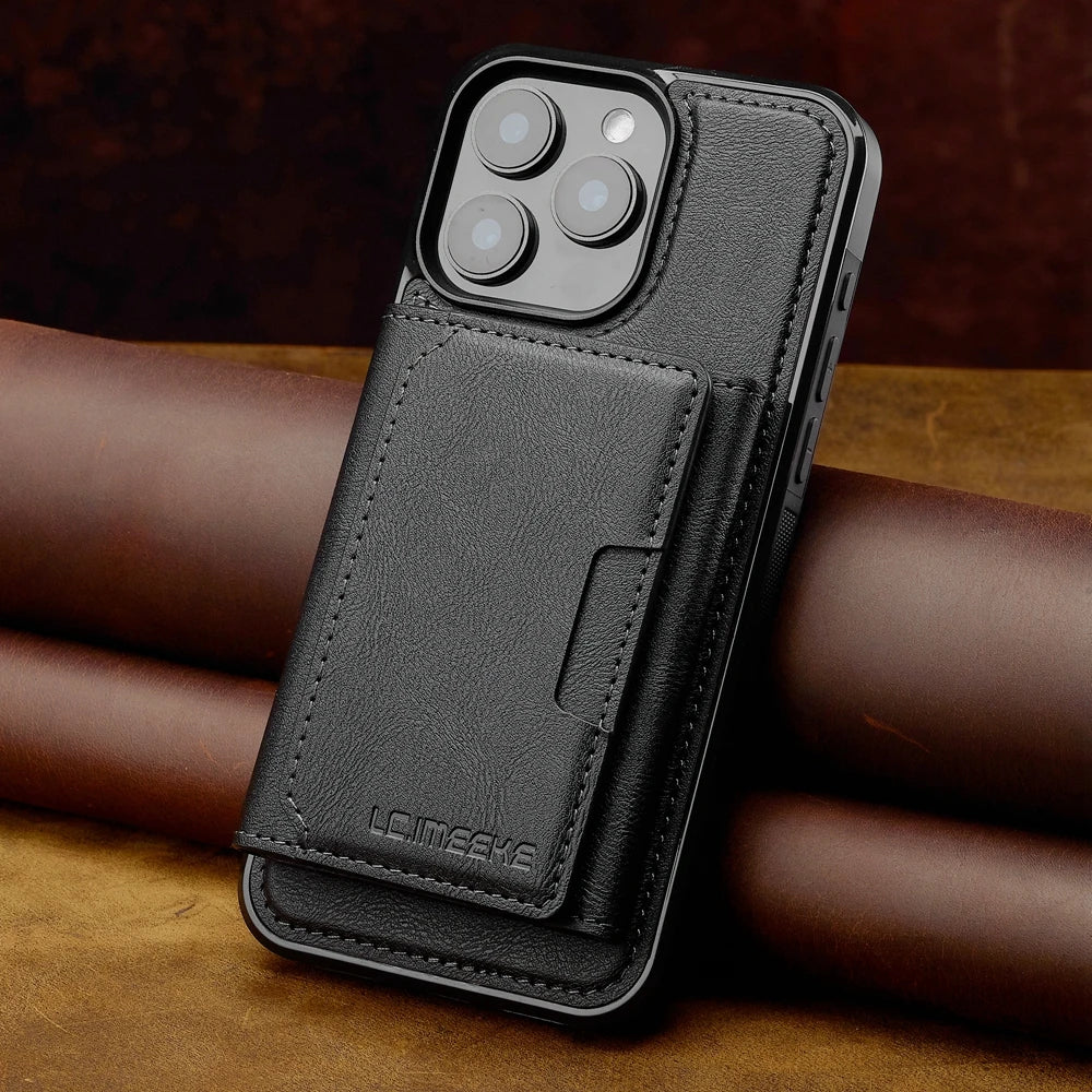 2 in 1 Magnetic Wallet Leather Case For iPhone 16 Pro Max 15 Plus Magsafe Phone Cover Fold Cards bag Kickstand