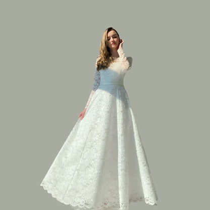 2025 Luxurious A Line Wedding Dresses For Women Fascinating Appliques Lace Bride Gowns O Neck Long Sleeve Vestidos Novias Boda