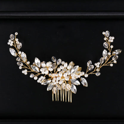 Trendy Gold Pearl Crystal Bridal Hair Comb Hair Accessories Wedding Bridal Headpiece Hair ornaments Bride Women Hair Jewelry