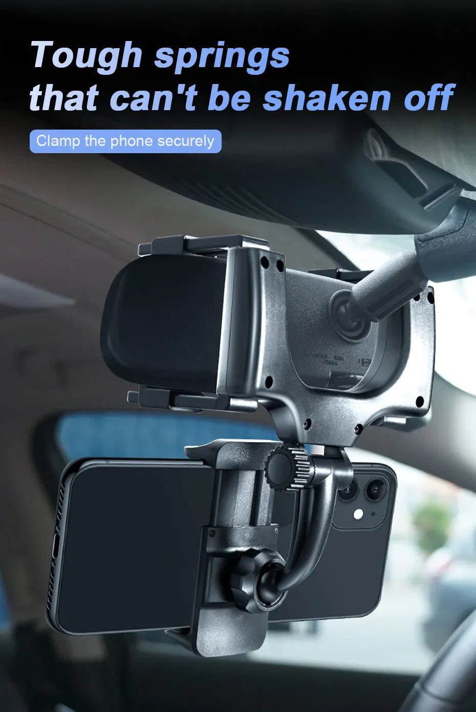 SEAMETAL Rearview Mirror Phone Holder for Car Free Rotation Adjustment Phone Mount Stable Gripper Smartphone Navigation Bracket