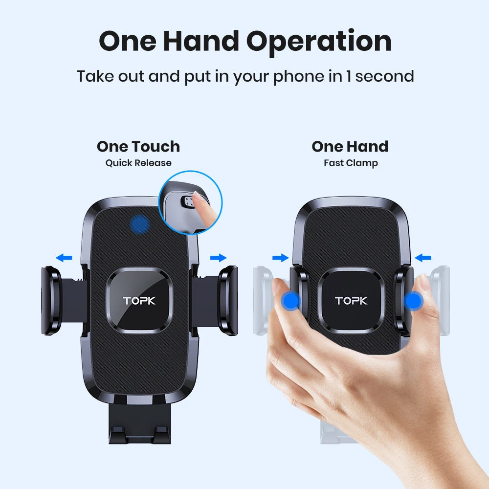 TOPK Car Phone Holder Air Vent Car Phone Mount Upgrade Hook Clip Gravity,Aluminum Car Cradle for iPhone 15 14 13 12 11 Pro Max