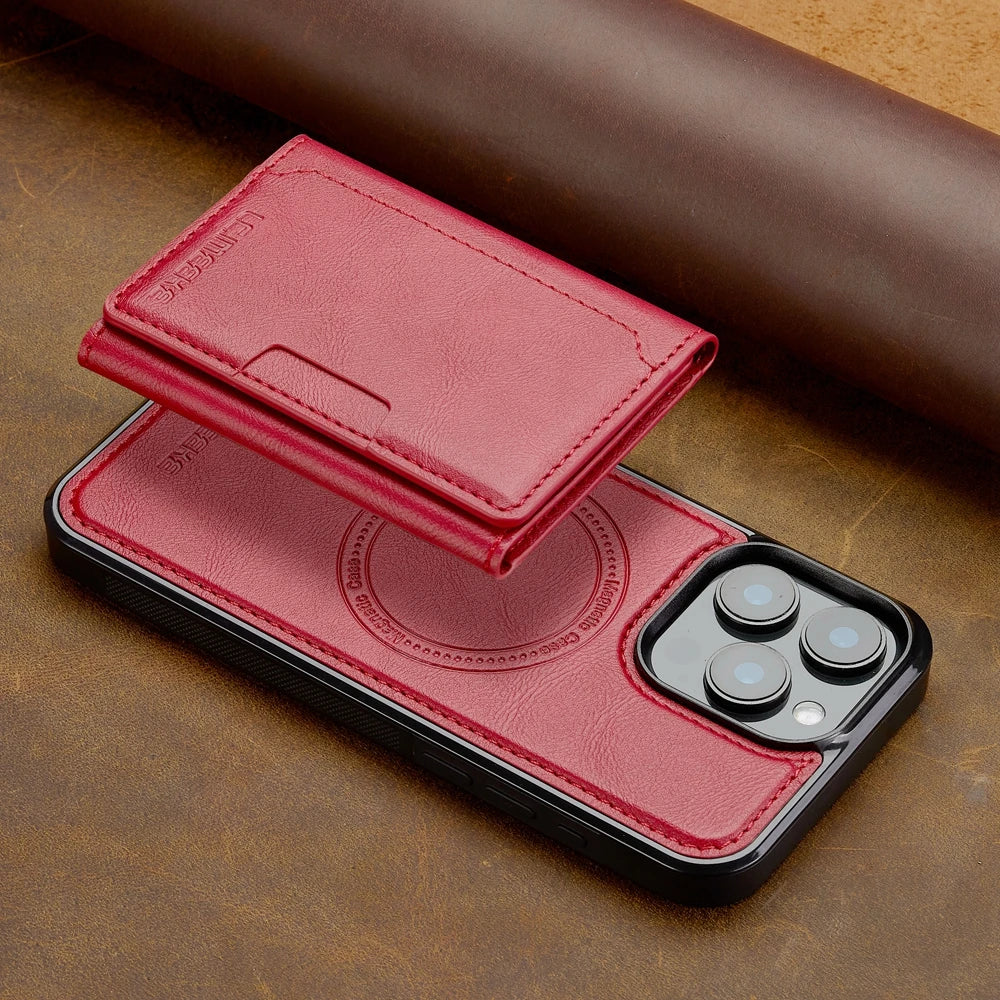 2 in 1 Magnetic Wallet Leather Case For iPhone 16 Pro Max 15 Plus Magsafe Phone Cover Fold Cards bag Kickstand