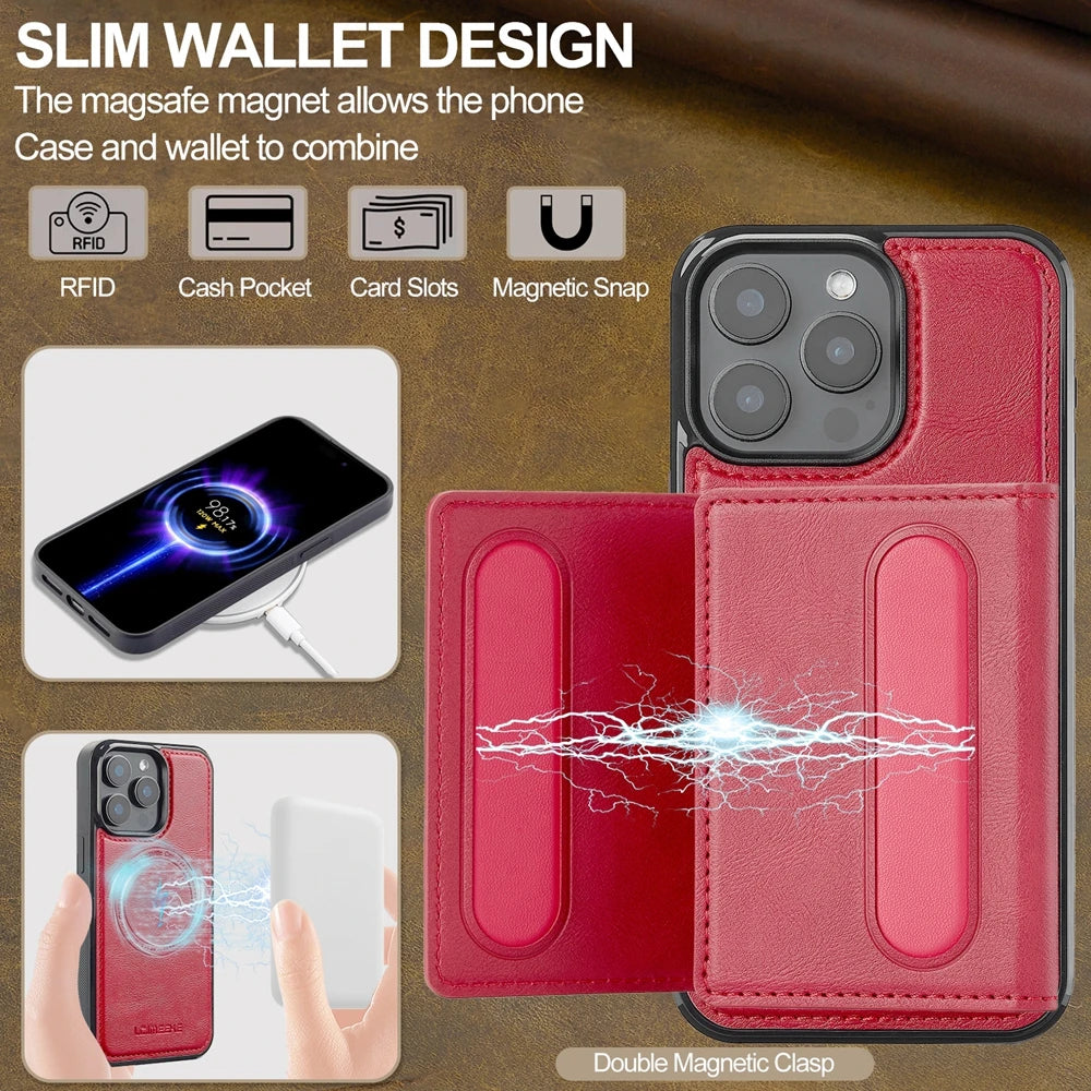 2 in 1 Magnetic Wallet Leather Case For iPhone 16 Pro Max 15 Plus Magsafe Phone Cover Fold Cards bag Kickstand