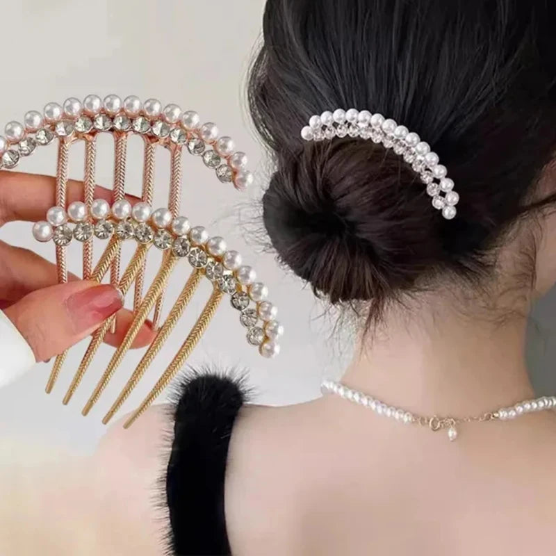 Elegant Pearl Hair Combs Hairpin for Women Luxury Crystal Bun