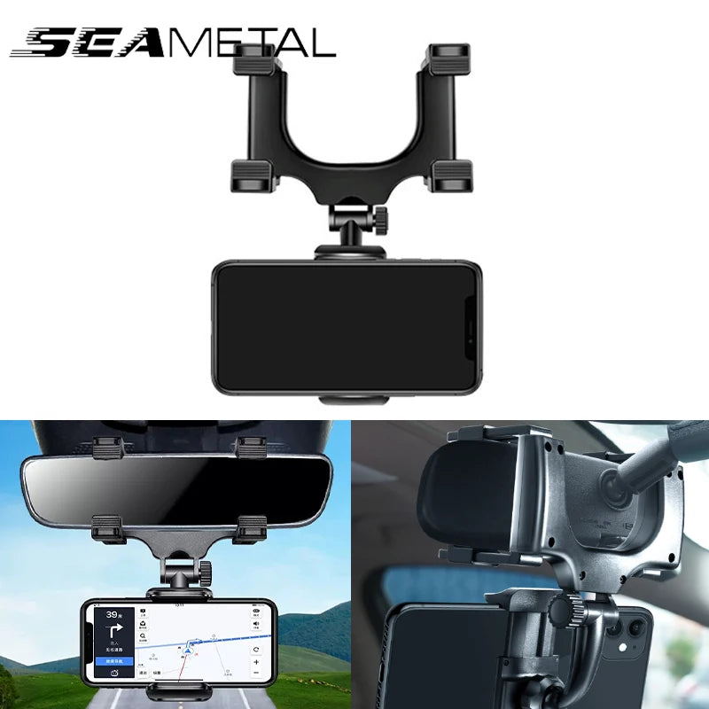 SEAMETAL Rearview Mirror Phone Holder for Car Free Rotation Adjustment Phone Mount Stable Gripper Smartphone Navigation Bracket