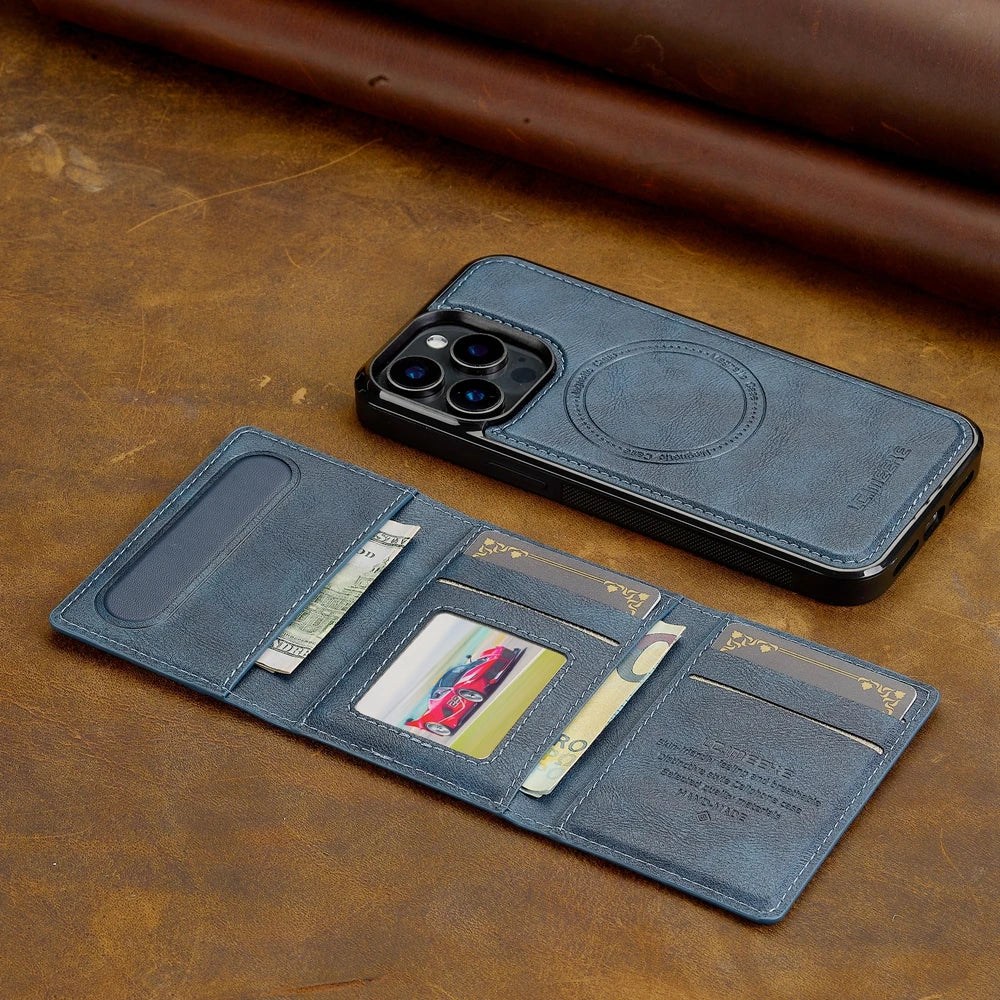 2 in 1 Magnetic Wallet Leather Case For iPhone 16 Pro Max 15 Plus Magsafe Phone Cover Fold Cards bag Kickstand
