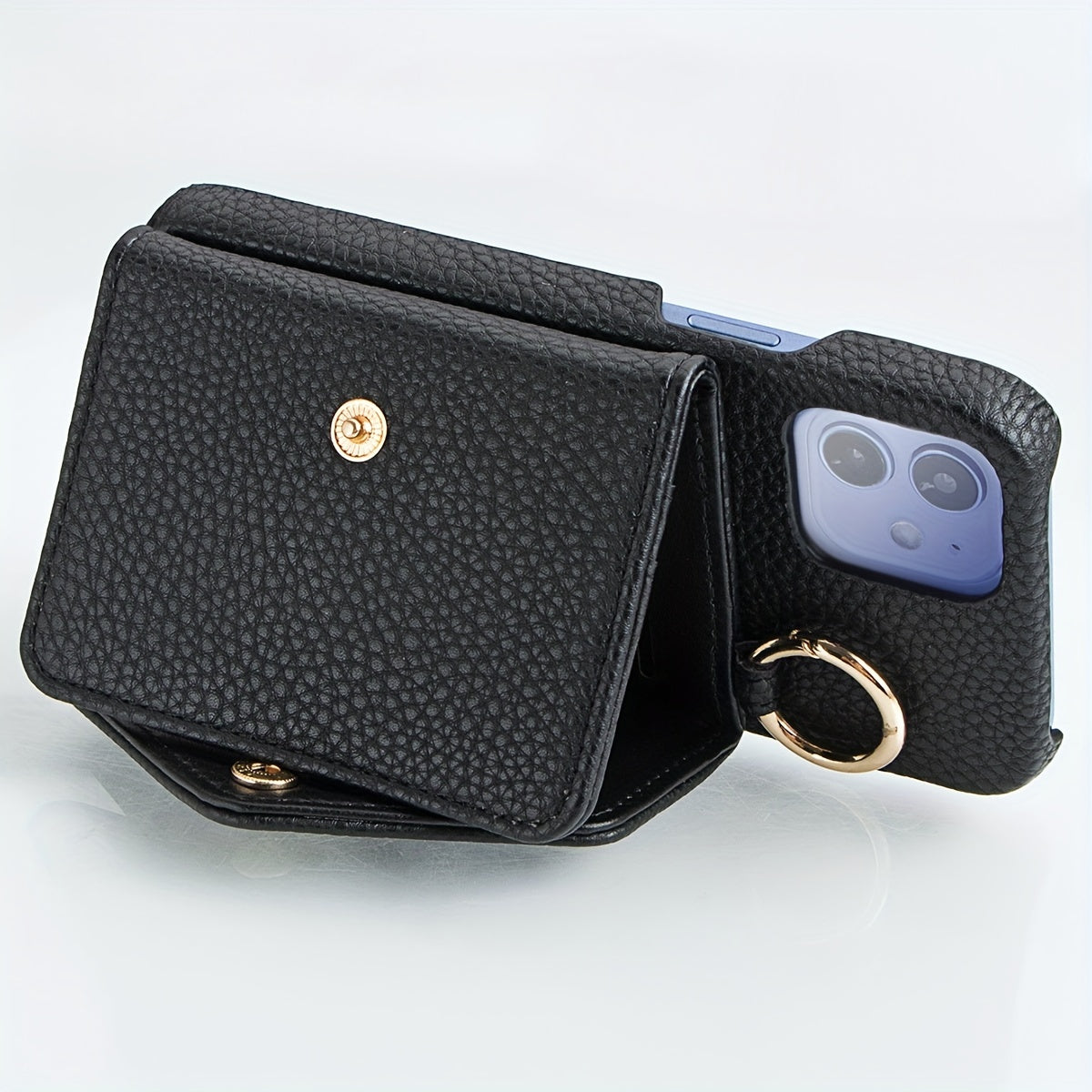 iPhone 15/14 Plus/13/12/11 Pro Max Chic Faux Leather Case - Crossbody Lanyard & Mirror - Shockproof Protective Cover for Daily Use