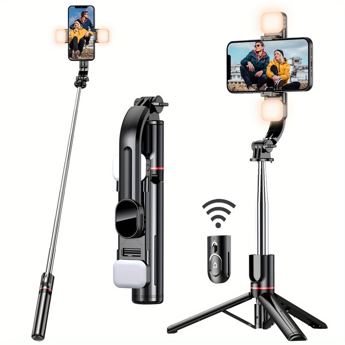 1pc Selfie Stick With Two Fill Light, Selfie Stick With Upgraded Tripod, Extra Long 45 Inch Flexible Phone Tripod With Detachable Remote Compatible With IPhone 14/14 Pro/13/13 Pro/12/12 Pro/11/11 Pro/XS Max/XS/XR/X/8/7 And An