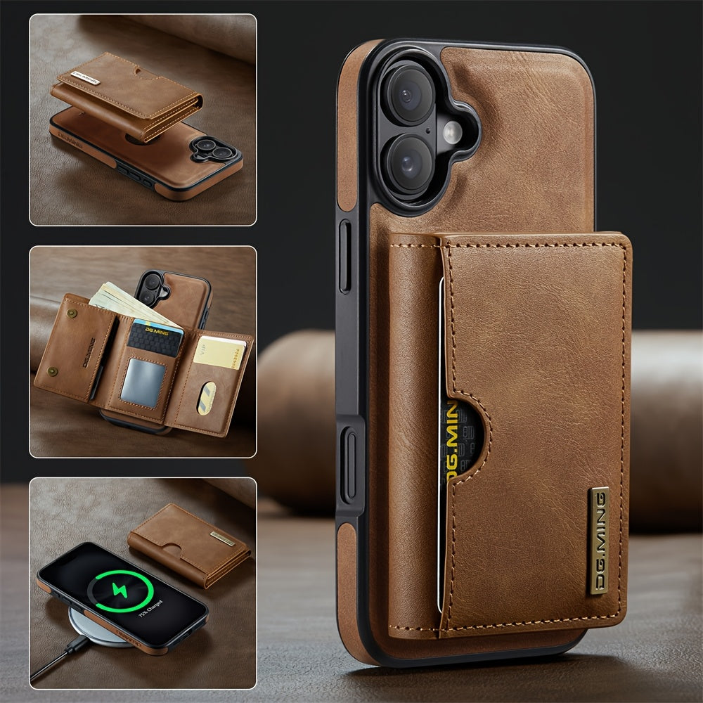 Wallet Case for iPhone 16 15 14 13 12 11 Pro Max Plus with Card Holder, Detachable Magnetic Faux Leather Kickstand Case with 6 Card Slots, Shockproof Cover