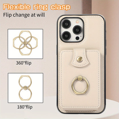 CX Organ Finger Ring Holder (Short Rope+Long Rope) for iPhone 16/15/14/13/12/11 Pro Max SE 2020/SE 2022/X/XS/XR/XS Max 16 Plus 15 Plus 14 Plus 7 8 Plus Case Wallet with Card Holder, 360°Rotation Finger Ring Holder Kickstand,