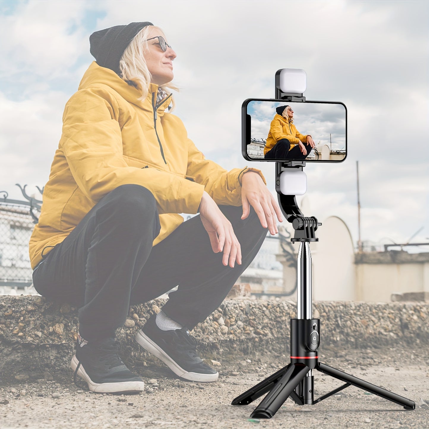 1pc Selfie Stick With Two Fill Light, Selfie Stick With Upgraded Tripod, Extra Long 45 Inch Flexible Phone Tripod With Detachable Remote Compatible With IPhone 14/14 Pro/13/13 Pro/12/12 Pro/11/11 Pro/XS Max/XS/XR/X/8/7 And An