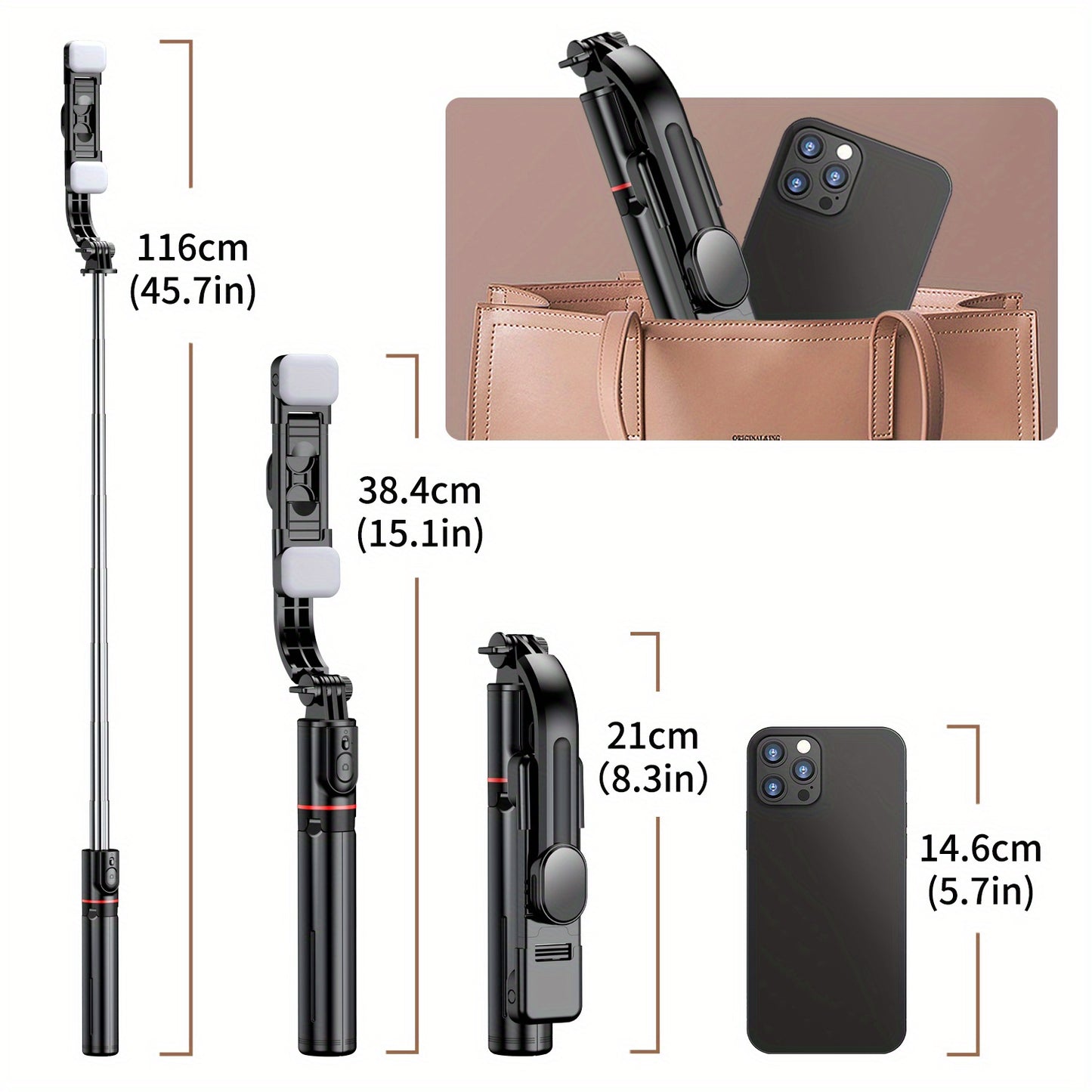 1pc Selfie Stick With Two Fill Light, Selfie Stick With Upgraded Tripod, Extra Long 45 Inch Flexible Phone Tripod With Detachable Remote Compatible With IPhone 14/14 Pro/13/13 Pro/12/12 Pro/11/11 Pro/XS Max/XS/XR/X/8/7 And An